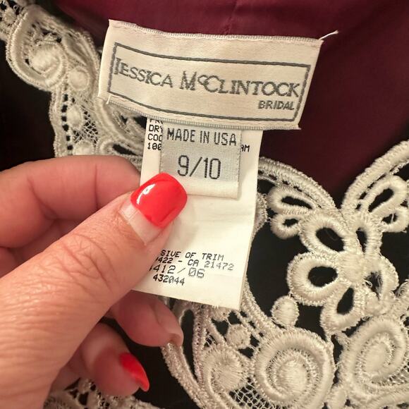 Vintage Jessica McClintock Maroon Velvet Bridesmaid Prom Homecoming Formal Gown - Picture 12 of 14